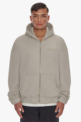 HEAVY OVERSIZE HD PRINT ZIP HOODIE STONE
