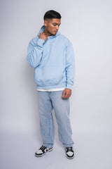 HEAVY OVERSIZE EMBO TONE N TONE HOODIE BABYBLUE
