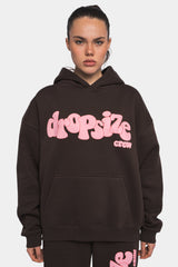 HEAVY OVERSIZE PINK PUFFER PRINT HOODIE CHOCOLATE BROWN