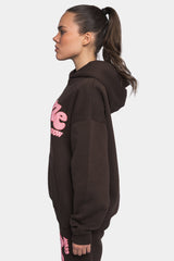 HEAVY OVERSIZE PINK PUFFER PRINT HOODIE CHOCOLATE BROWN