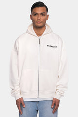 SUPER HEAVY OVERSIZE LOGO ZIP HOODIE CREAM WHITE