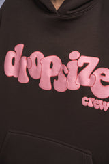 HEAVY OVERSIZE PINK PUFFER PRINT HOODIE CHOCOLATE BROWN