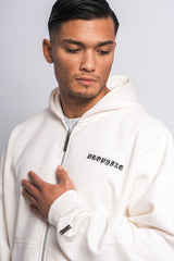 SUPER HEAVY OVERSIZE LOGO ZIP HOODIE CREAM WHITE