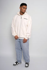 SUPER HEAVY OVERSIZE LOGO ZIP HOODIE CREAM WHITE