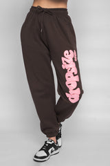 PUFFER PRINT JOGGER PINK CHOCOLATE BROWN