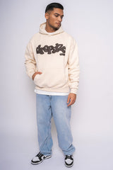 HEAVY OVERSIZE CHOCOLATE BROWN PUFFER PRINT HOODIE COCONUT MILK