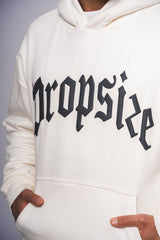 HEAVY OVERSIZE STEEL GREY PUFFER PRINT HOODIE CREAM WHITE