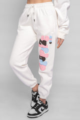 PUFFER PRINT MIXED COLOUR JOGGER CREAM WHITE
