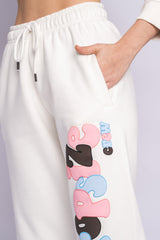 PUFFER PRINT MIXED COLOUR JOGGER CREAM WHITE