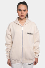 SUPER HEAVY OVERSIZE LOGO ZIP HOODIE COCONUT MILK
