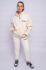 SUPER HEAVY OVERSIZE LOGO ZIP HOODIE COCONUT MILK