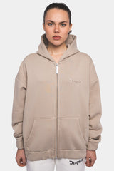 SUPER HEAVY OVERSIZE LOGO ZIP HOODIE LIGHT BROWN