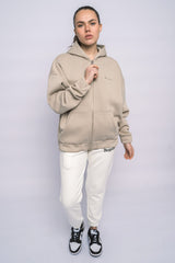 SUPER HEAVY OVERSIZE LOGO ZIP HOODIE LIGHT BROWN