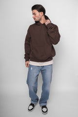 HEAVY OVERSIZE EMBO HOODIE DARK BROWN