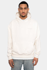 HEAVY OVERSIZE SPLIT LOGO HOODIE CREAM WHITE