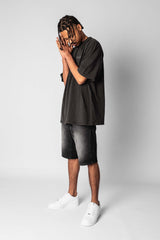 JEANS SHORT WASHED BLACK