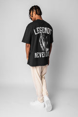 HEAVY OVERSIZE LEGENDS NEVER DIE T-SHIRT WASHED BLACK