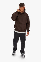 HEAVY OVERSIZE FLAT FRONT EMBO HOODIE CHOCOLATE