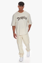 HEAVY OVERSIZE BROWN LOGO PUFFER PRINT T-SHIRT COCONUT MILK