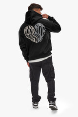HEAVY OVERSIZE BROKEN HEART HOODIE WASHED BLACK