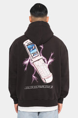 MOBILE PHONE DESIGN HOODIE WASHED BLACK