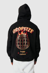 HEAVY OVERSIZE BURNING WORLD HOODIE  BLACK