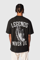 HEAVY OVERSIZE LEGENDS NEVER DIE T-SHIRT WASHED BLACK