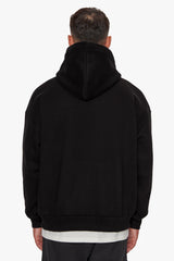 HEAVY OVERSIZE FLAT FRONT EMBO HOODIE BLACK