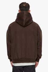 HEAVY OVERSIZE FLAT FRONT EMBO HOODIE CHOCOLATE