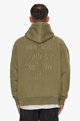 HEAVY OVERSIZE FEAR DEATH HOODIE OLIVE
