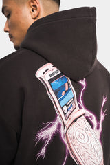 MOBILE PHONE DESIGN HOODIE WASHED BLACK