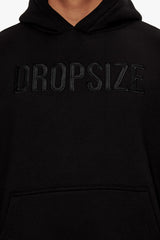 HEAVY OVERSIZE FLAT FRONT EMBO HOODIE BLACK