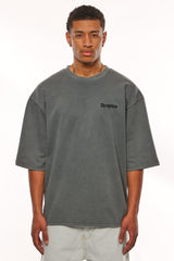 HEAVY OVERSIZE SILK EMBO T-SHIRT WASHED GREY