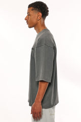 HEAVY OVERSIZE SILK EMBO T-SHIRT WASHED GREY