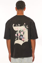 HEAVY OVERSIZE BIRD & ROSES T-SHIRT BLACK