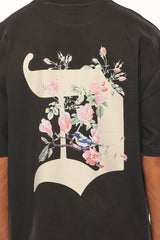 HEAVY OVERSIZE BIRD & ROSES T-SHIRT BLACK