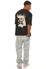 HEAVY OVERSIZE BIRD & ROSES T-SHIRT BLACK