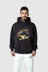 HEAVY OVERSIZE RETRO CAR HOODIE WASHED BLACK