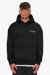 HEAVY OVERSIZE BROKEN HEART HOODIE WASHED BLACK