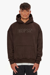 HEAVY OVERSIZE FLAT FRONT EMBO HOODIE CHOCOLATE