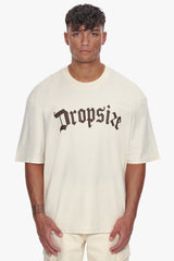 HEAVY OVERSIZE BROWN LOGO PUFFER PRINT T-SHIRT COCONUT MILK