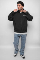 SUPER HEAVY OVERSIZE BLANK ZIP HOODIE WASHED BLACK