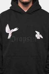 HEAVY OVERSIZE WHITE DOVES HOODIE WASHED BLACK