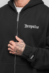 SUPER HEAVY OVERSIZE BLANK ZIP HOODIE WASHED BLACK