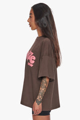 HEAVY CREW T-SHIRT CHOCOLATE/ PINK