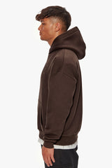 HEAVY OVERSIZE FLAT FRONT EMBO HOODIE CHOCOLATE