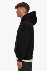 HEAVY OVERSIZE FLAT FRONT EMBO HOODIE BLACK