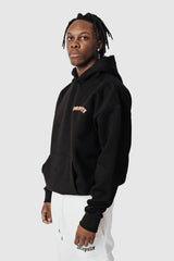 HEAVY OVERSIZE BURNING WORLD HOODIE  BLACK