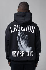 HEAVY OVERSIZE ''LEGENDS NEVER DIE'' HOODIE WASHED BLACK