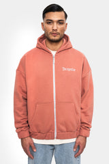 SUPER HEAVY OVERSIZE LOGO DESIGN ZIP HOODIE CANYON CLAY